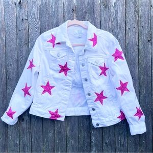 Hand painted white denim jacket size medium